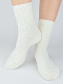 Słodkie skarpety damskie romby, ala sweterek z prawdziwą wełną SB135 ecru - Noviti