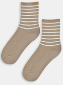 Skarpety damskie z wełną w paski SB140 beżowe - Noviti