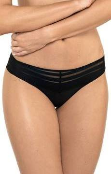 Czarne stringi ze wstawkami w paski Gorteks LUNA/S