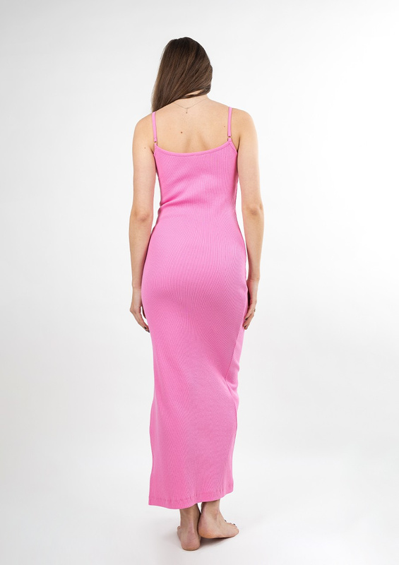 Dopasowana sukienka DK-K-P7 - róż bawełna prążki - Dkaren