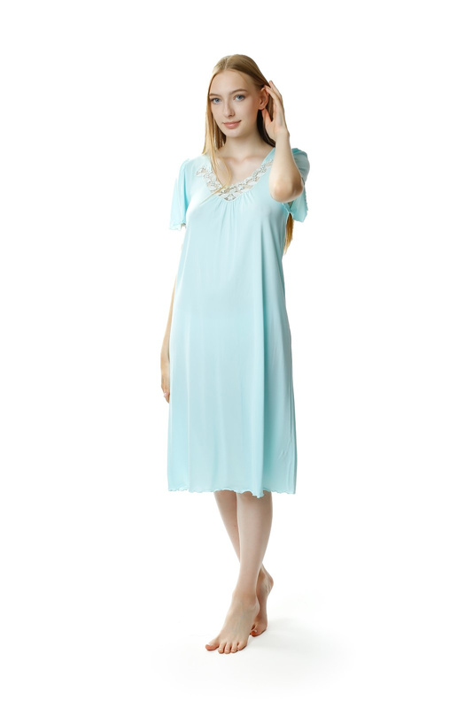 Długa koszula nocna Mewa 4112 z jedwabiu Vistex miętowy