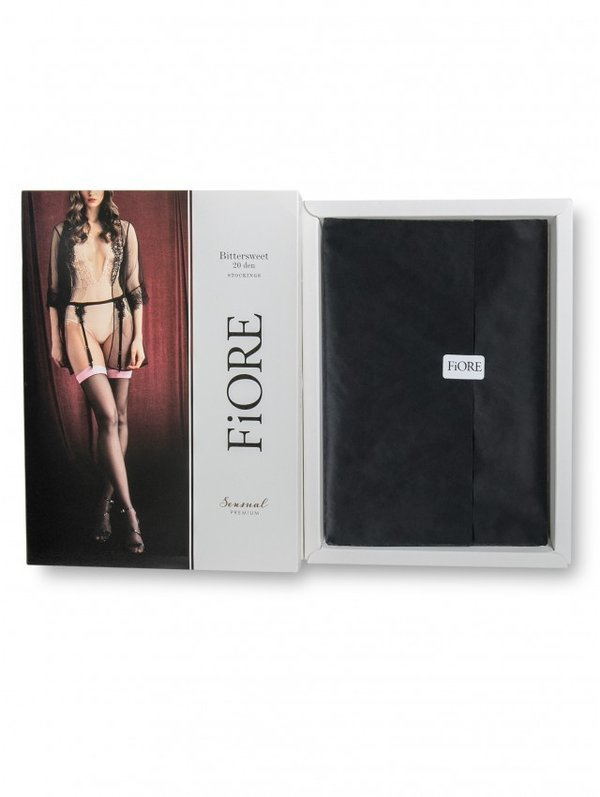 Pończochy do paska Fiore BITTERSWEET z różową manszetą