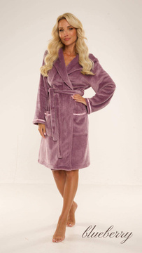 Ciepły szlafrok z kapturem De Lafense 717 SERENA w kolorze jagodowym