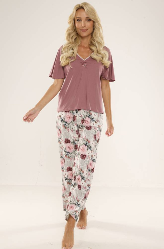 Piżama De Lafense 720 FINESS krótki rękaw, spodnie RÓŻE