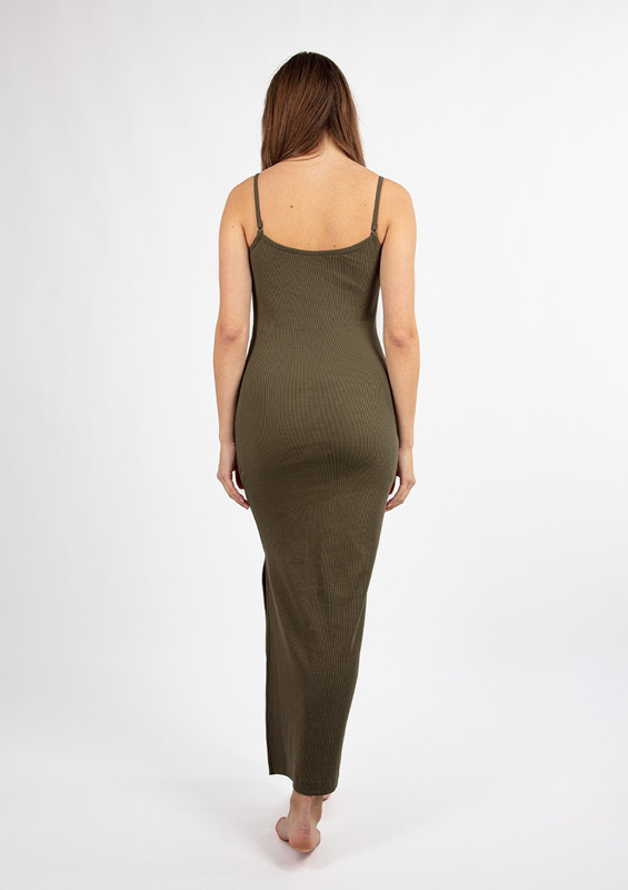 Dopasowana sukienka DK-K-P7 - khaki bawełna prążki - Dkaren