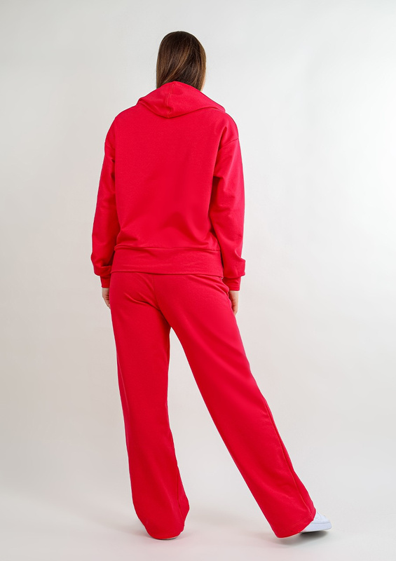 Komplet sportowy bluza z kapturem i "kangurką" oraz szerokie spodnie Dk-k-b8 - malina bawełna - Dkaren