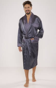 Szary satynowy szlafrok męski De Lafense - 940.