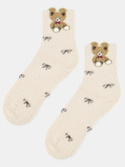 Puchate Skarpetki z misiem i kokardkami SP006 jasny beż - Noviti