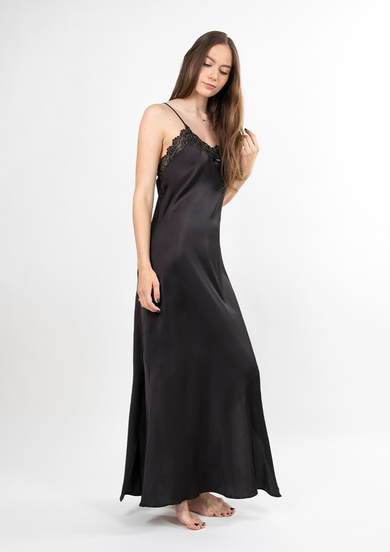 Długa halka Rut - satyna czarny - Dkaren