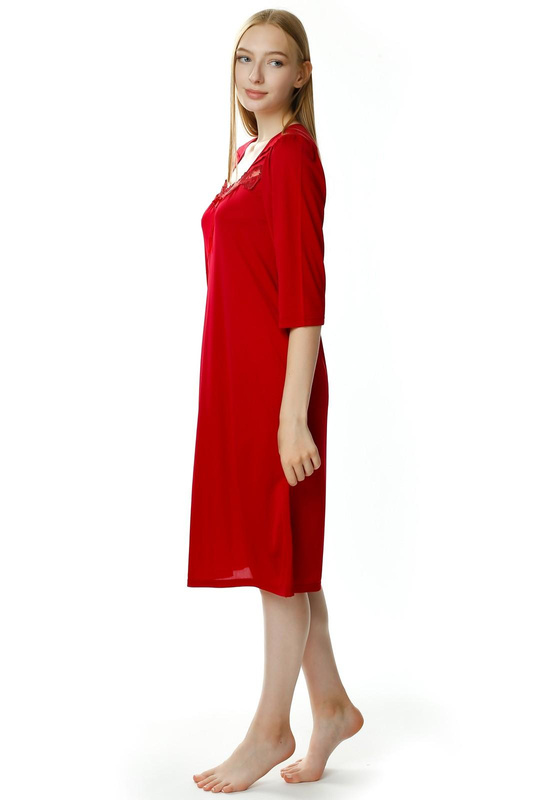 Damska koszula nocna Melisa rękaw 3/4 haft 3942 burgundowy - Mewa