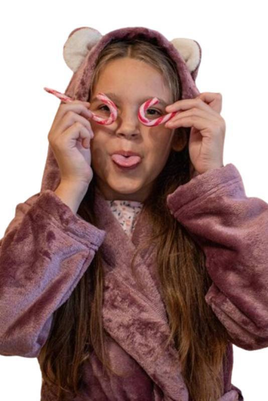 Jagodowy szlafrok dziewczęcy z kapturkiem De lafense 730 Serena