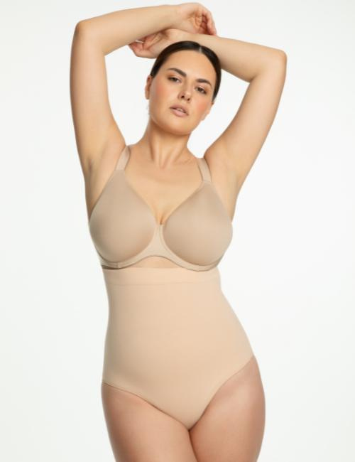 SEAMLESS HIGH-WAIST PANTY 441 -figi wyszczuplające wysoka talia BEZSZWOWE beż