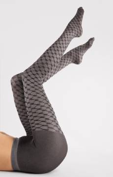 Połyskujące rajstopy wzorzyste w modną pepitkę Fiore THE FRENCH 30 DEN