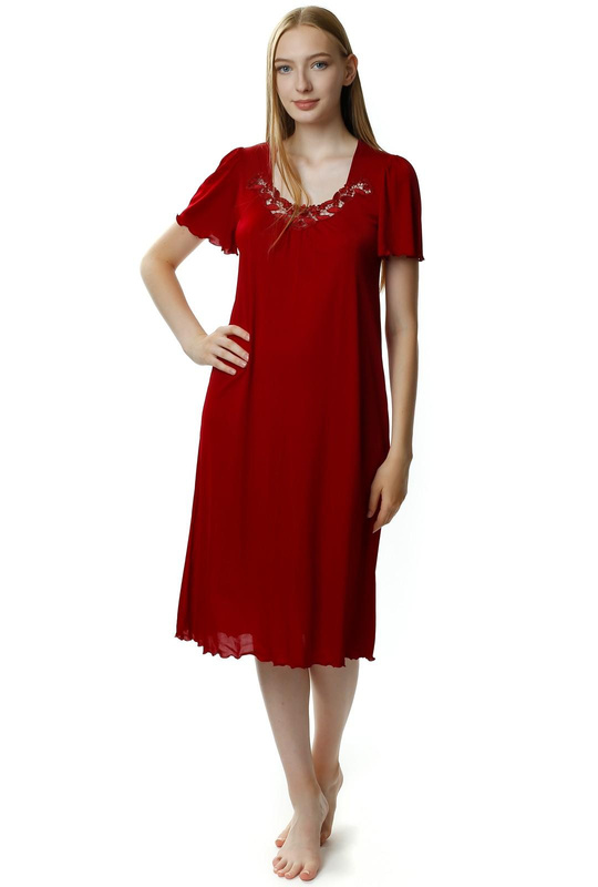 Burgundowa koszula nocna Beatriz za kolano - Mewa 4112