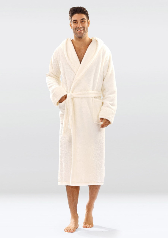 Puchaty szlafrok/ podomka męska z kapturem 130 czerwony- Dkaren