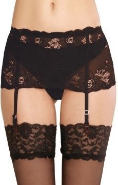 Ozdobny czarny pas do pończoch De Lafense 945 - Babette z szeroką koronką