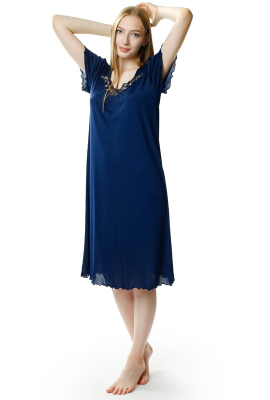 Granatowa koszula nocna Beatriz za kolano - Mewa 4112