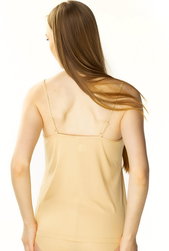 Prosta koszulka damska Ofelia na ramiączkach 6117 beżowy - Mewa