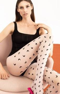 Białe rajstopy w czarne księżyce Fiore HALF MOON 20 DEN