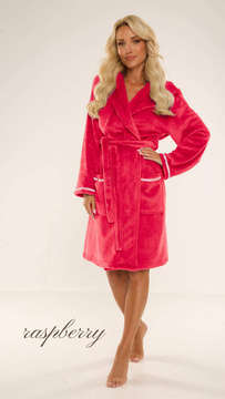 Ciepły szlafrok z kapturem De Lafense 717 SERENA w kolorze malinowym