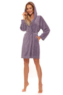 Krótki damski fioletowy szlafrok z kapturem L&L 2301 DAY 