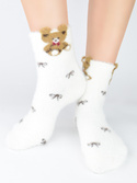Puchate Skarpetki z misiem i kokardkami SP006 ecru - Noviti
