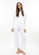 Komplet sportowy bluza z kapturem i "kangurką" oraz szerokie spodnie Dk-k-b8 - biały bawełna - Dkaren