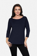 Granatowa gładka bluzka damska Babell CAMILLE z rękawkiem 7/8
