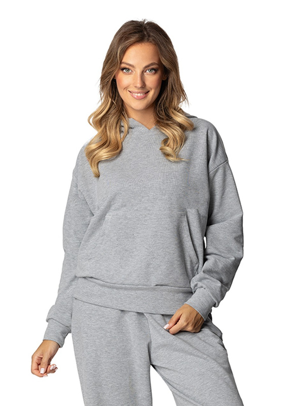 Modna bluza z kapturem DK-K-B8 - niebieski bawełna - Dkaren