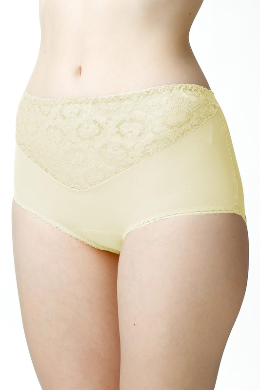 Figi damskie Liza wysoki stan z koronką kol. kremowy - Mewa