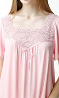 Jedwabna różowa koszula nocna z koronką Mewa 0388 Józefina