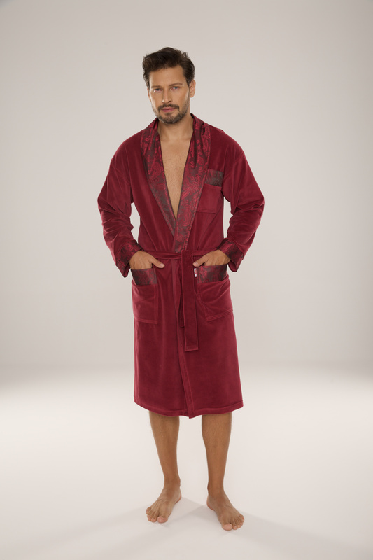 Bawełniany długi szlafrok męski Noble De Lafense z satynowym obłożeniem - 868 jeansowy