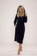 Długi welurowy szlafrok damski z kapturem De Lafense 664 Lydie