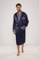 Granatowy satynowy szlafrok męski De Lafense - 940