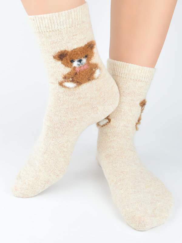 Ciepłe skarpety z prawdziwą wełną miś SW018 mix - Noviti