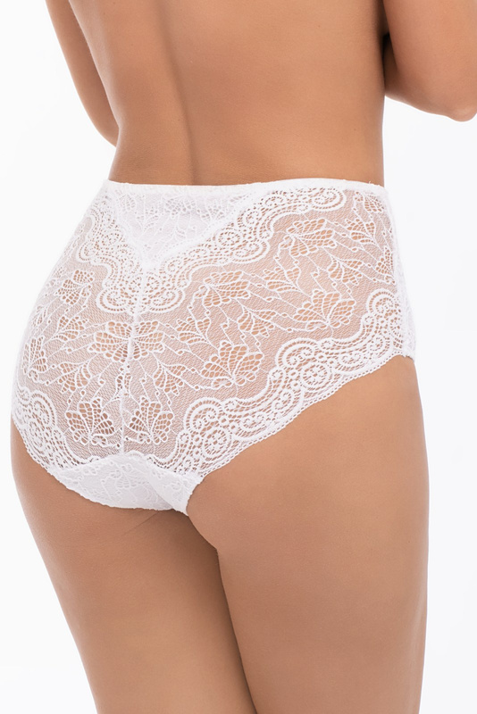 Białe wysokie figi damskie Babell 2009 z pięknym koronkowym tyłem