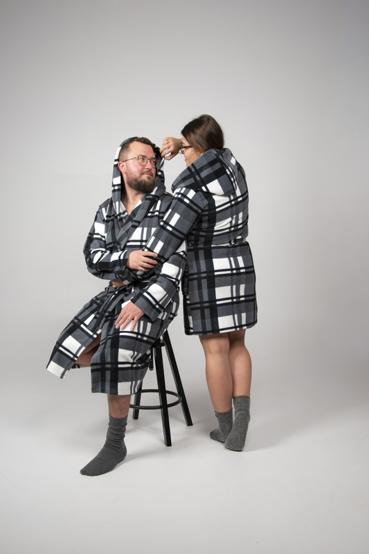 Cieplutki szlafrok męski SZARY Kocyk 034 De Lafense