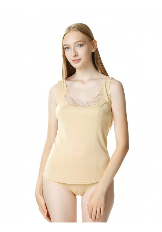 Beżowa koszulka na ramiączkach Mewa 4139 z jedwabiu Vistex