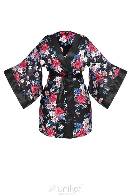 Wiązany szlafrok z szyfonu Unikat SACHIKO w kwiaty