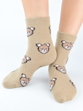Puchate Skarpetki z uroczymi misiami SP011 beżowe - Noviti