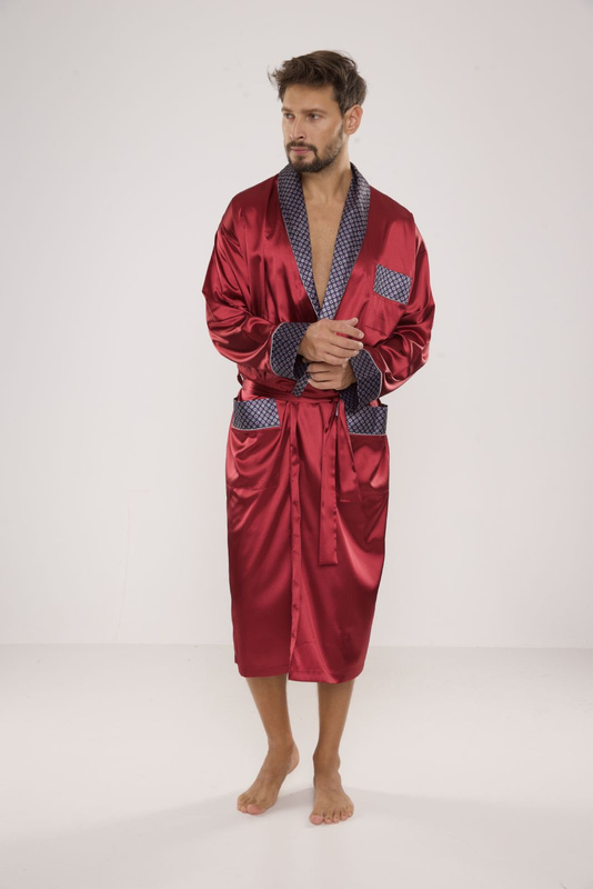 Bordowy satynowy szlafrok męski De Lafense 940