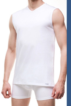 Biała koszulka męska Cornette 207, bezrękawnik w szpic.
