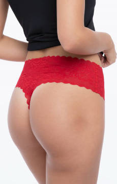 Koronkowe czerwone stringi z wysokim stanem Julimex BELLIE STRING MAXI