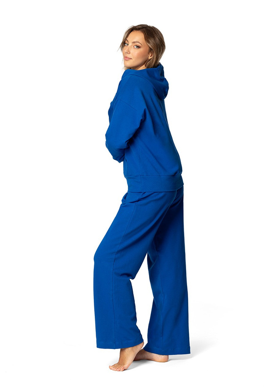 Komplet sportowy bluza z kapturem i "kangurką" oraz szerokie spodnie Dk-k-b8 - bordo bawełna - Dkaren