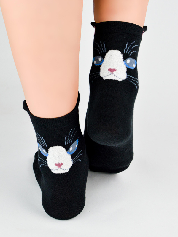 Skarpety bawełniane kot buźka SB156 mix - Noviti