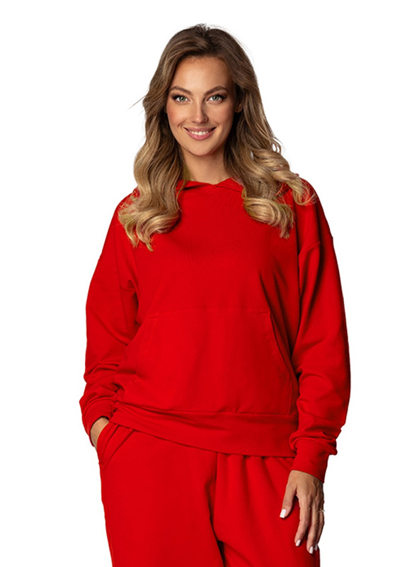 Modna bluza z kapturem DK-K-B8 - czerwony bawełna - Dkaren