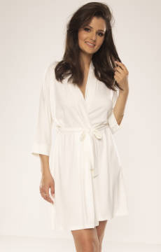 Cienki krótki szlafrok ecru De Lafense 871 KOLEKCJA VISA