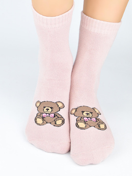 Różowe skarpetki damskie frotte z misiem  SF029 pudrowy róż - Noviti