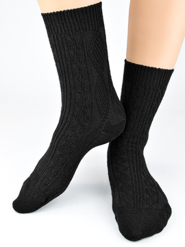 Ciepłe skarpety damskie z wełną Noviti SW 026 wzór warkocz czarne