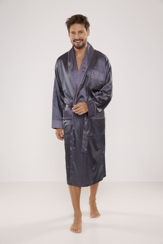 Szary satynowy szlafrok męski De Lafense - 940.